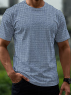 Men'S Short Sleeve Crew Neck T-Shirt, 3D Digital Printed Grid Pattern Polyester Tee, Casual Streetwear Fashion Top for Summer Daily Outdoor Wear - Mixed colors