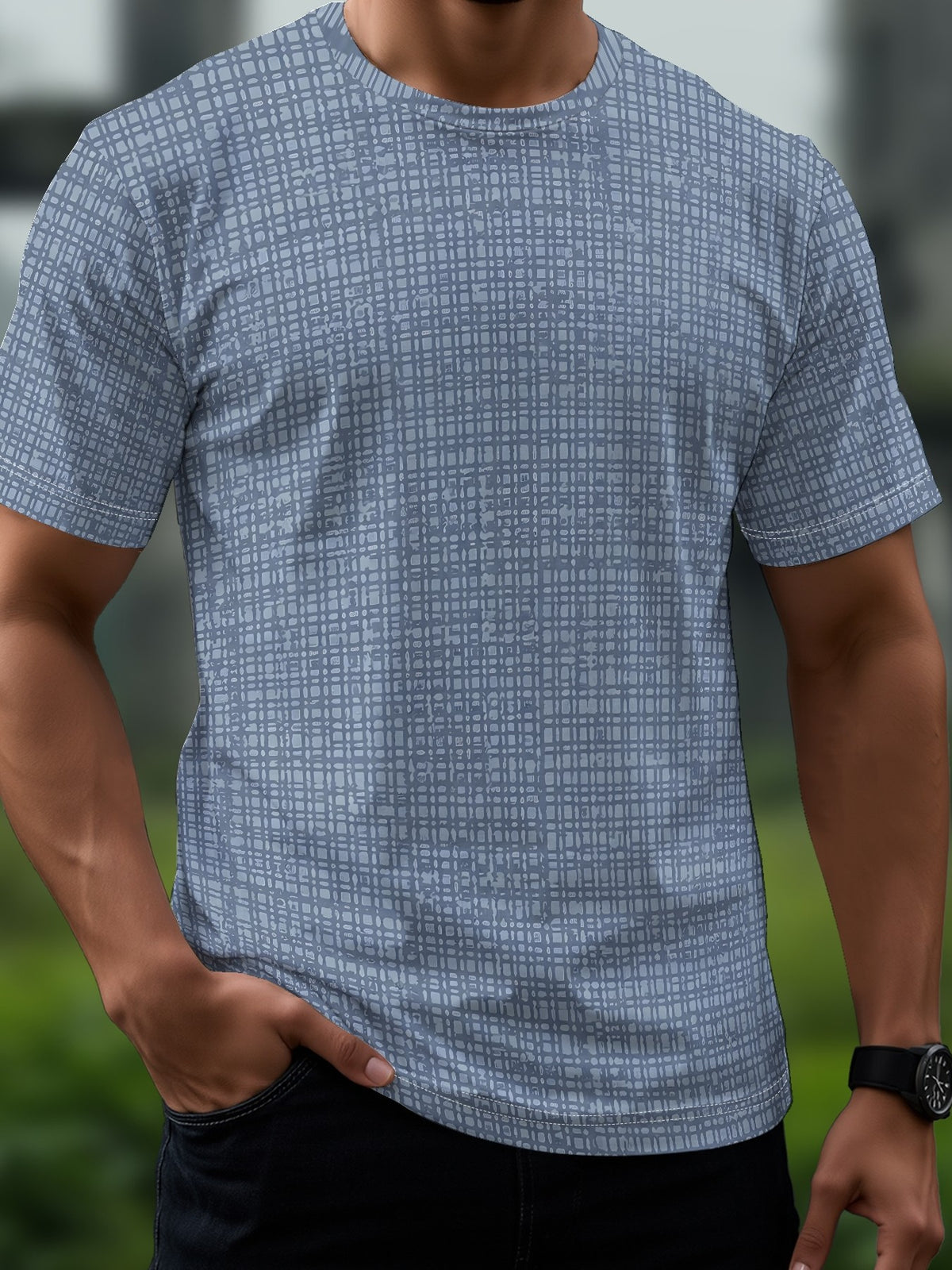 Men'S Short Sleeve Crew Neck T-Shirt, 3D Digital Printed Grid Pattern Polyester Tee, Casual Streetwear Fashion Top for Summer Daily Outdoor Wear - Mixed colors