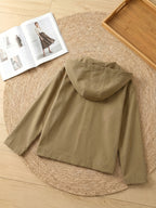 Women'S Fashion Commuter Single Button Fake Side Pocket Loose All-Match Thin Hooded Jacket - Khaki