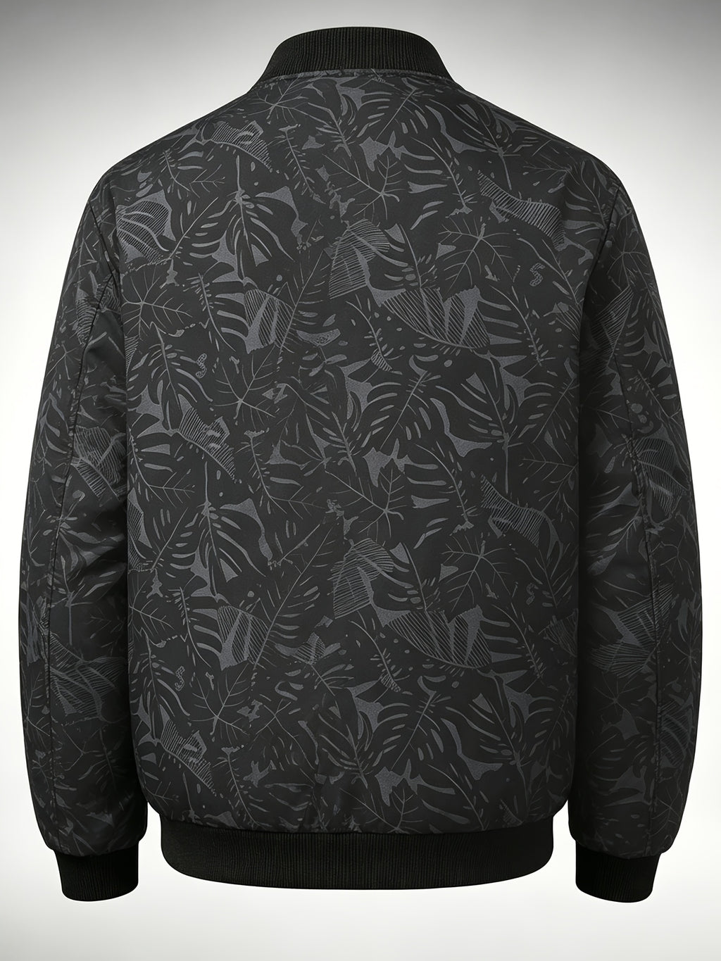 Men's Baseball Collar Print Casual Jacket, Outdoor Windproof Coat with Zipper Pockets Warm Soft Jacket - Black