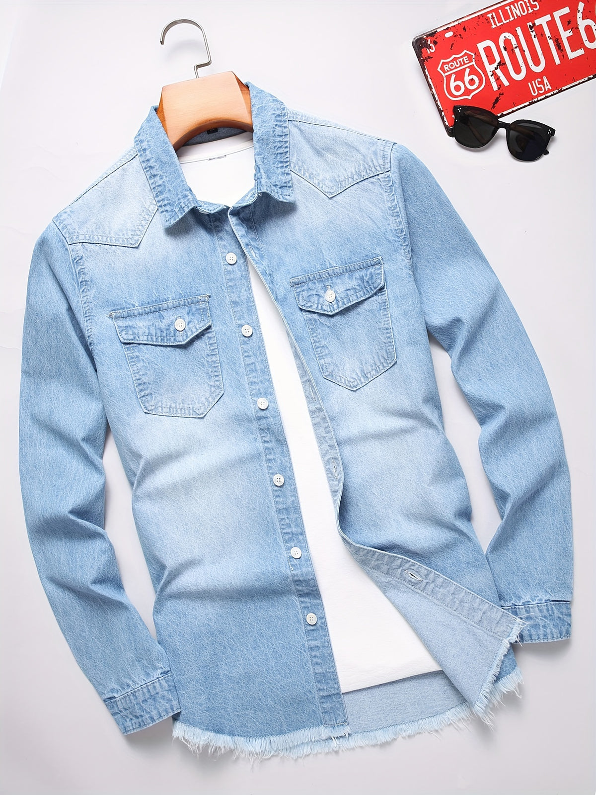 Men's Denim Shirt - Light Washed Blue