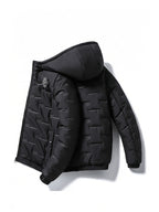 Men's Solid Color Hooded Jacket, Fashionable and Warm Winter Outerwear, Slim Fit Jacket, Simple and Trendy Design - Black