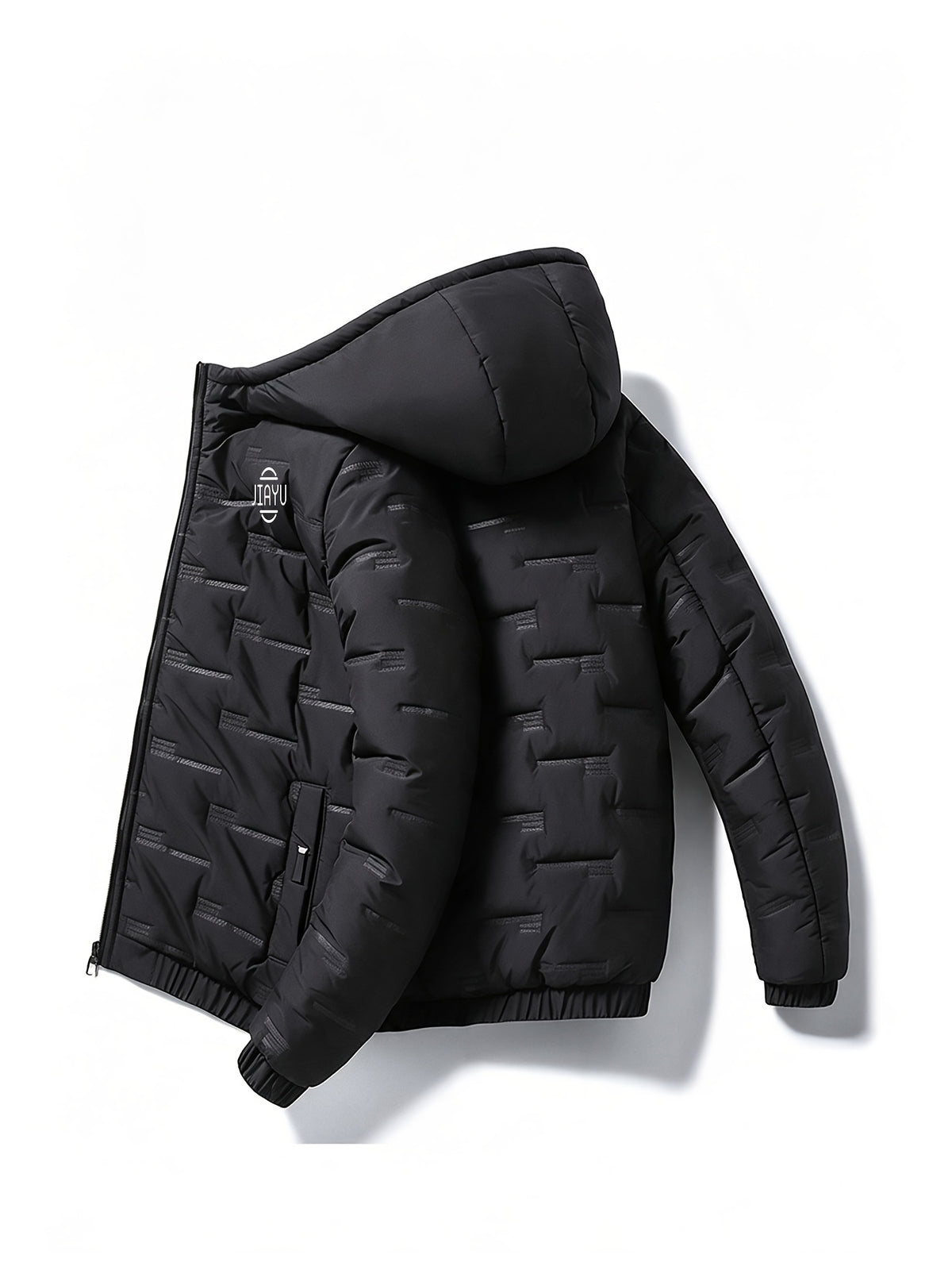 Men's Solid Color Hooded Jacket, Fashionable and Warm Winter Outerwear, Slim Fit Jacket, Simple and Trendy Design - Black