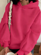 A Trendy Hooded Sweatshirt Featuring a Stylish and Versatile Spiderweb Print, Suitable for Autumn and Winter, Women's Clothing - Rose Red