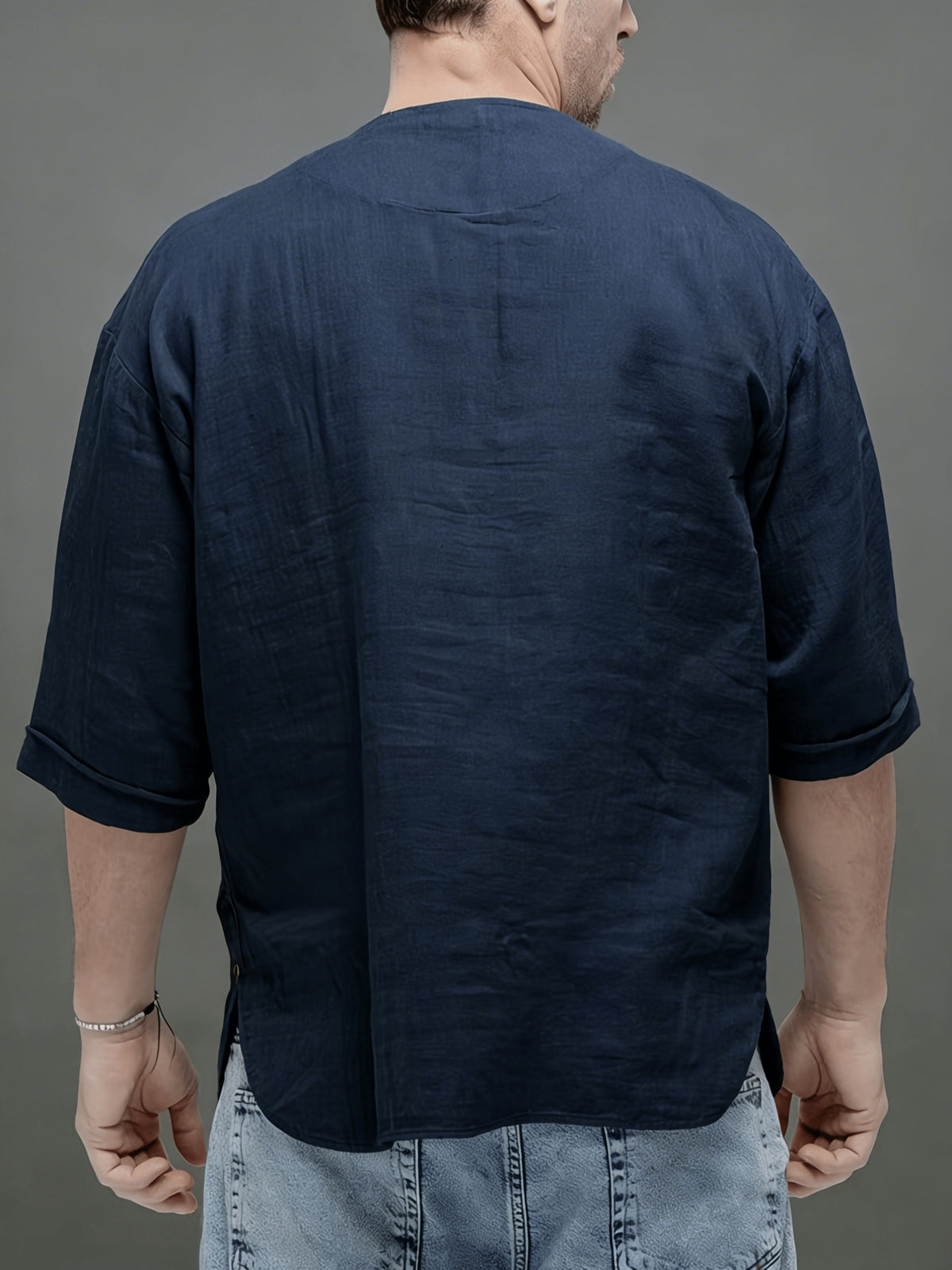 Men'S Casual Linen Short Sleeve Shirt - Lightweight And Breathable, Perfect for Beach, Summer, Weddings, And Outdoor Activities, Outdoor Casual Top | V-Neck Short Sleeve T-Shirt | Breathable Fabric - Navy Color