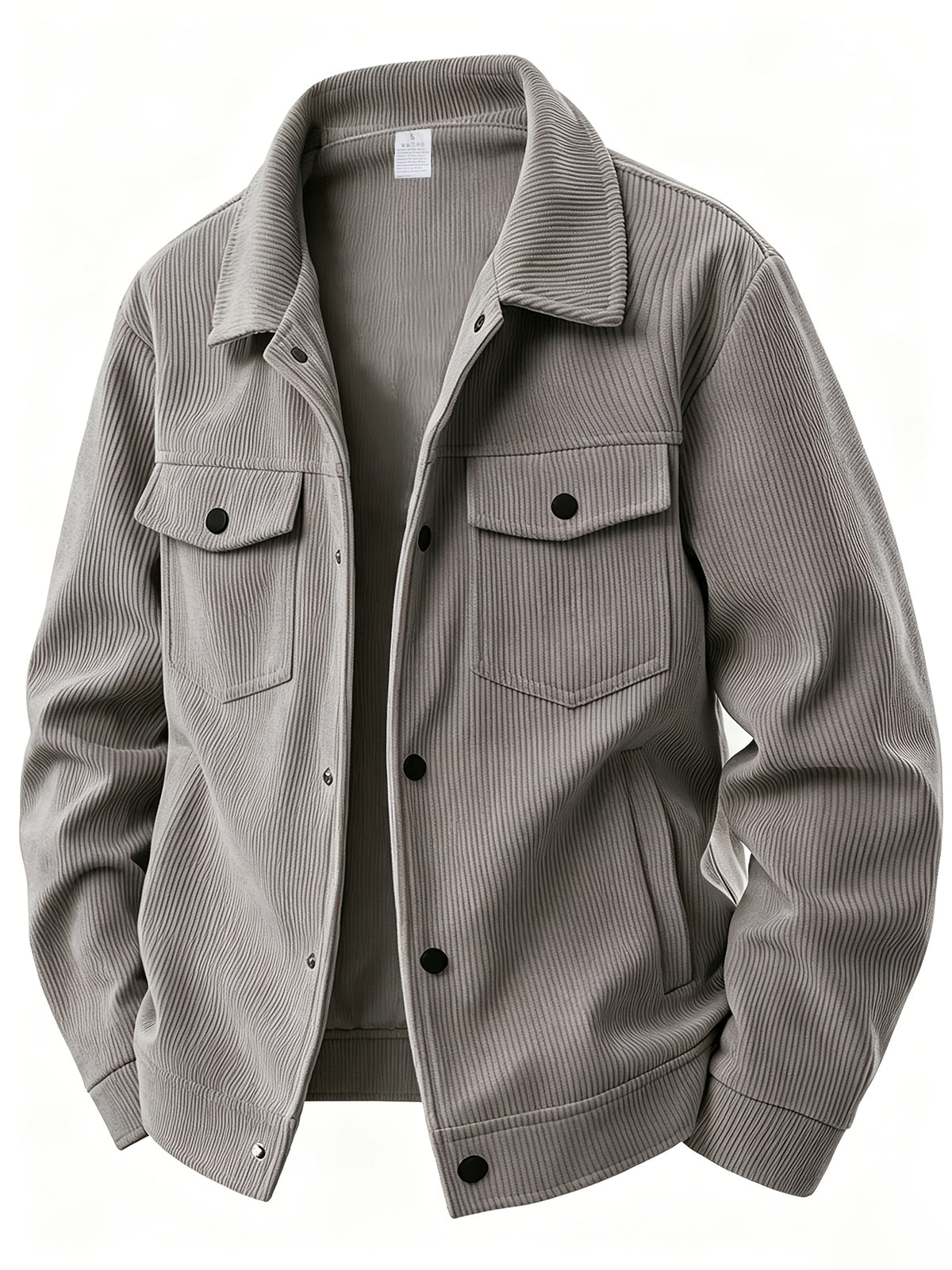 Men's Corduroy Lapel Jacket 3pcs Set, Multi-Pocket Single-Breasted Casual Shirt-Style Outerwear, Vintage Loose Fit Daily Commute Outfit Set, Gift Box Not Included - Apricot+Gray+Black