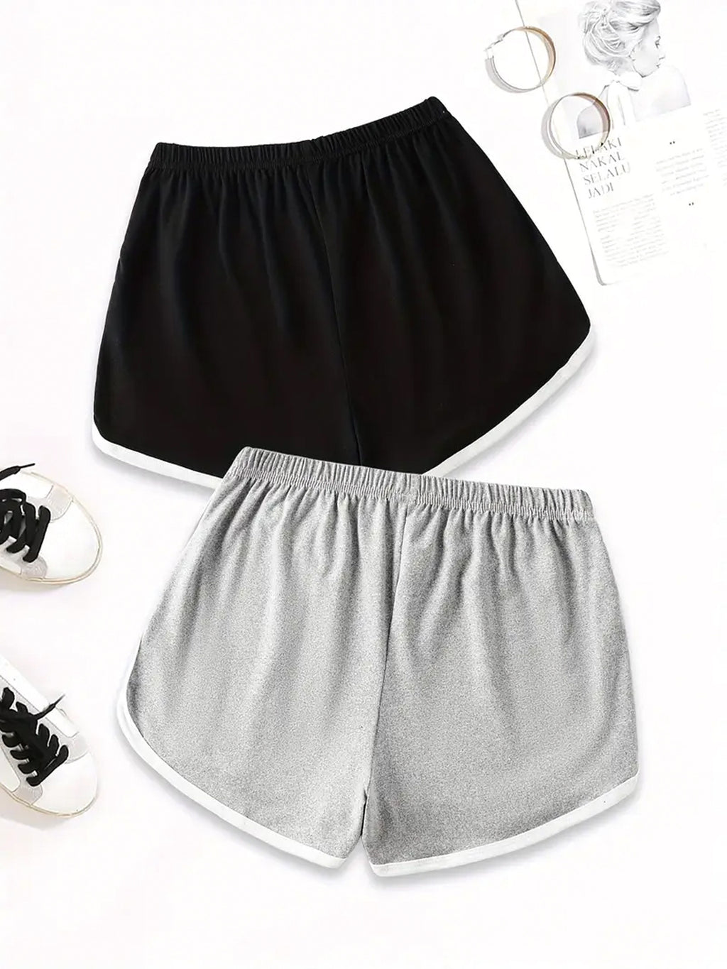 Two-Pack American Vintage NEW YORK Print Women's S Shorts, Summer Lightweight Versatile Hot Shorts, Hot Style Contrast Trim Letter Casual Shorts, Trendy Brand Y Running Pants, Sweet & Cool Style BROOKLYN Print S Shorts, Leg-Length Enhancing Versatile - Mixed colors
