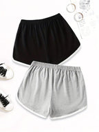 Two-Pack American Vintage NEW YORK Print Women's S Shorts, Summer Lightweight Versatile Hot Shorts, Hot Style Contrast Trim Letter Casual Shorts, Trendy Brand Y Running Pants, Sweet & Cool Style BROOKLYN Print S Shorts, Leg-Length Enhancing Versatile - Mixed colors
