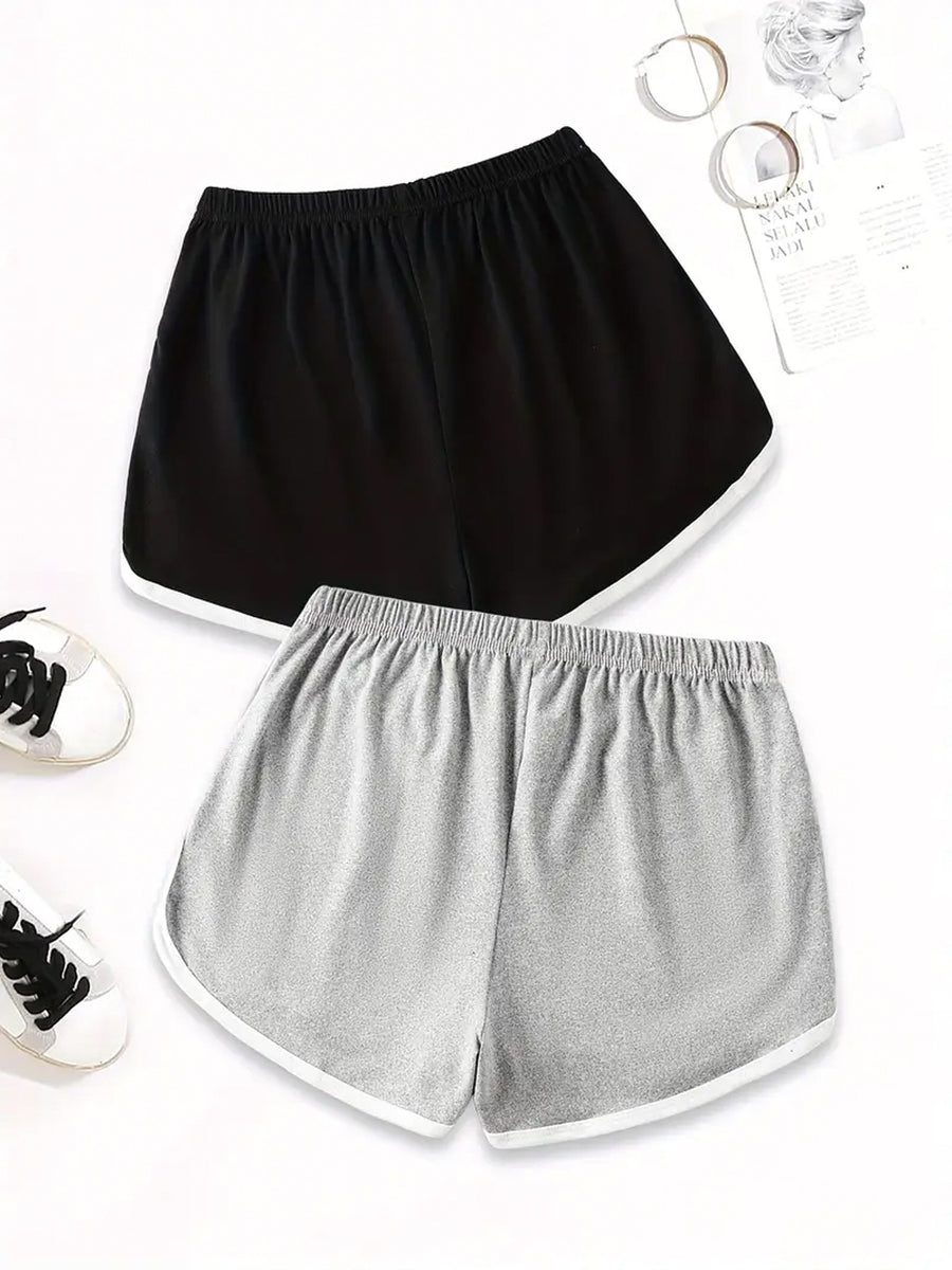 Two-Pack American Vintage NEW YORK Print Women's S Shorts, Summer Lightweight Versatile Hot Shorts, Hot Style Contrast Trim Letter Casual Shorts, Trendy Brand Y Running Pants, Sweet & Cool Style BROOKLYN Print S Shorts, Leg-Length Enhancing Versatile - Mixed colors