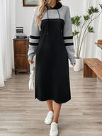Women'S Elegant Color-Block Patchwork Hooded Long Sleeve Dress - Multicolor A
