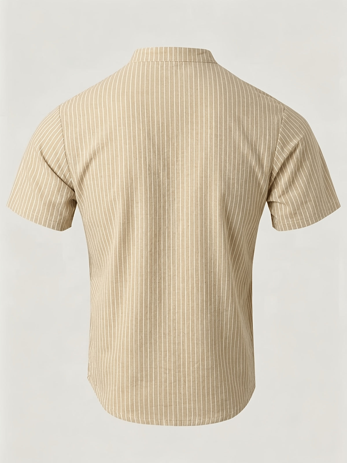 2pcs Men'S Striped Henley Shirt Set, PARIS Chest Print Short Sleeve Shirt, Lightweight Breathable Regular Fit, Suitable for Casual Wear, Travel, And Layering - Black+khaki