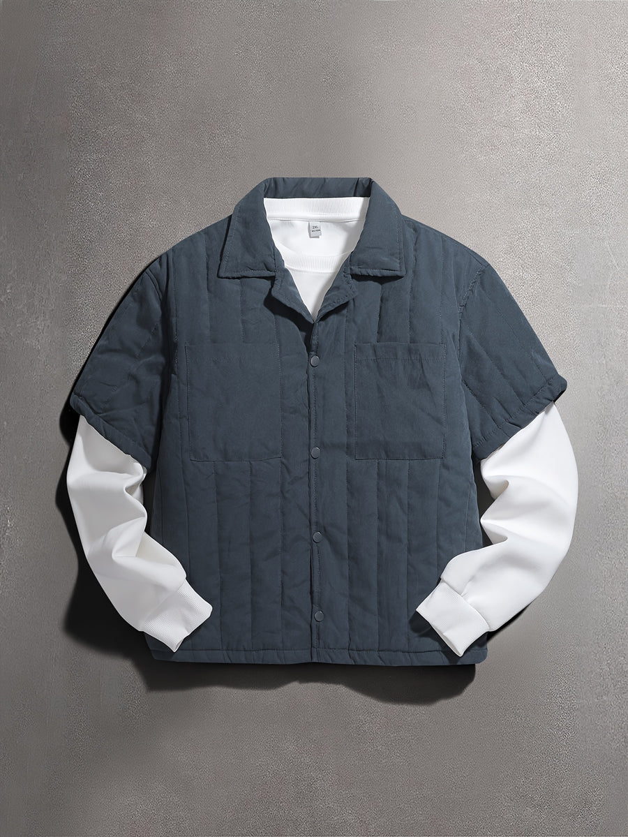 Men'S Fall Winter New Street Fashion Short Sleeve Jacket, Baddie Clothes - Dark Gray
