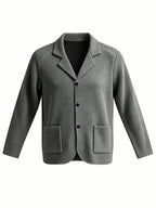 Men'S Spring Autumn New Pinstripe Textured Fabric Blazer Collar Cardigan Single Button Double Pocket Business Casual All-Match Long Sleeve Jacket, Knit Soft Comfortable Fashion Solid Color Outerwear Suitable for Daily Outings, Dates, Holidays - Grey