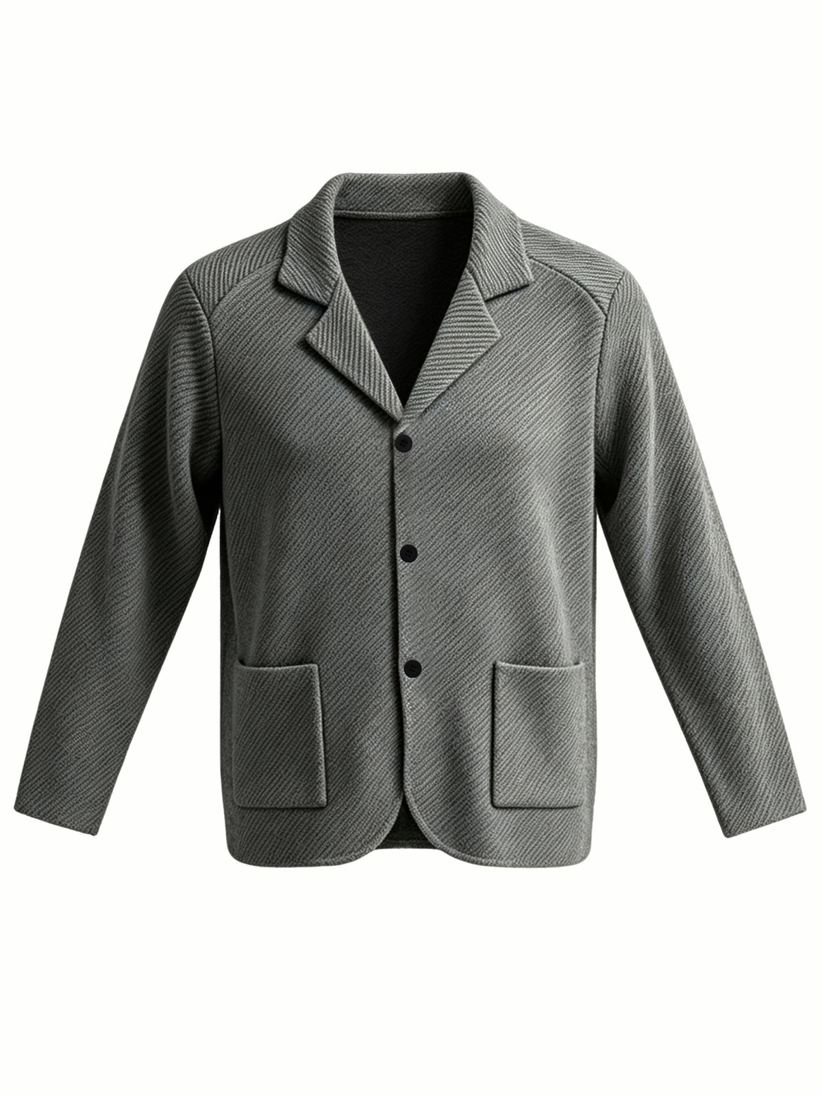 Men'S Spring Autumn New Pinstripe Textured Fabric Blazer Collar Cardigan Single Button Double Pocket Business Casual All-Match Long Sleeve Jacket, Knit Soft Comfortable Fashion Solid Color Outerwear Suitable for Daily Outings, Dates, Holidays - Grey