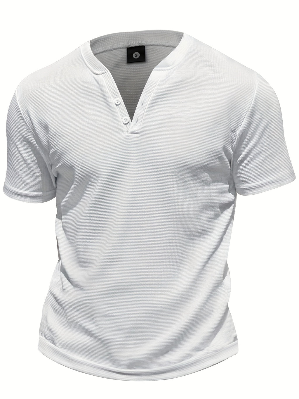 Men'S Henley Short Sleeve T-Shirt by Pearson OBM - A Breathable Waffle Knit Summer Tee Featuring a Button Front, Solid Color V-Neck, Machine Washable for Outdoor And Casual Wear, Stylish Button Details, Lightweight Fabric, And Easy-Care Material - White