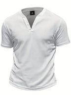 Men'S Henley Short Sleeve T-Shirt by Pearson OBM - A Breathable Waffle Knit Summer Tee Featuring a Button Front, Solid Color V-Neck, Machine Washable for Outdoor And Casual Wear, Stylish Button Details, Lightweight Fabric, And Easy-Care Material - White