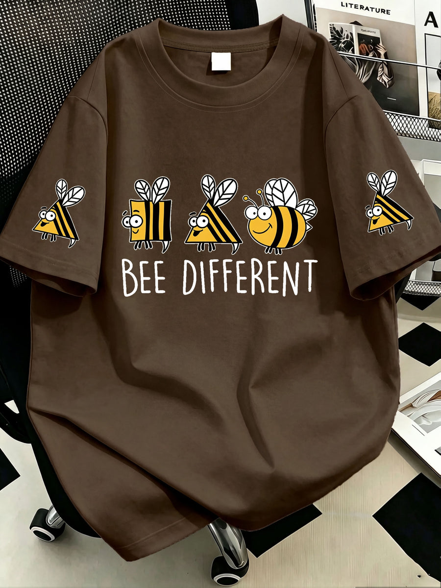 Plus Size Women'S BEE Different Bee Pattern Printed Round Neck T-Shirt, Suitable for Summer Vacation, Beach, Resort, Spring, Valentine'S Day, Carnival, Mother'S Day Gift; Suitable for Casual Wear, Outings, Travel, Holidays, Parties, Birthdays - Dark Brown