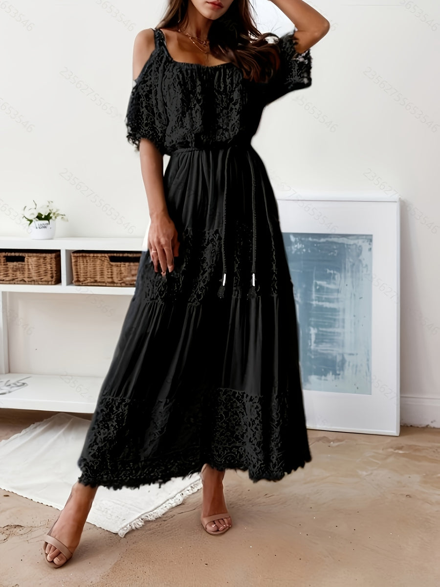 Latest Global Style Women's Bridesmaid Dress, Solid Color No Print, Casual and Appropriate, Fitted at the Top and Loose at the Bottom, Detailed Waistband, High-End Feel Wedding Guest Attire - Black