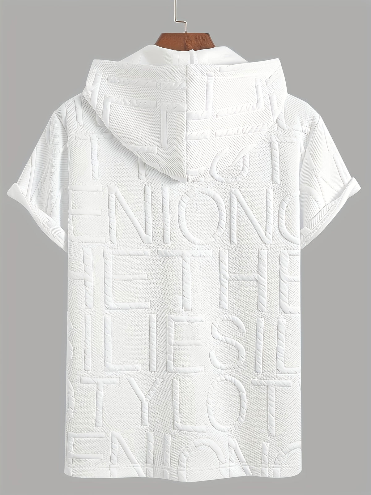 Men'S Short-Sleeved, Letter Print Hooded T-Shirt, Comfortable And Breathable with Zipper Short Sleeves, with Kangaroo Pocket Suitable for Outdoor Adventures, The Best Gift for Family - White