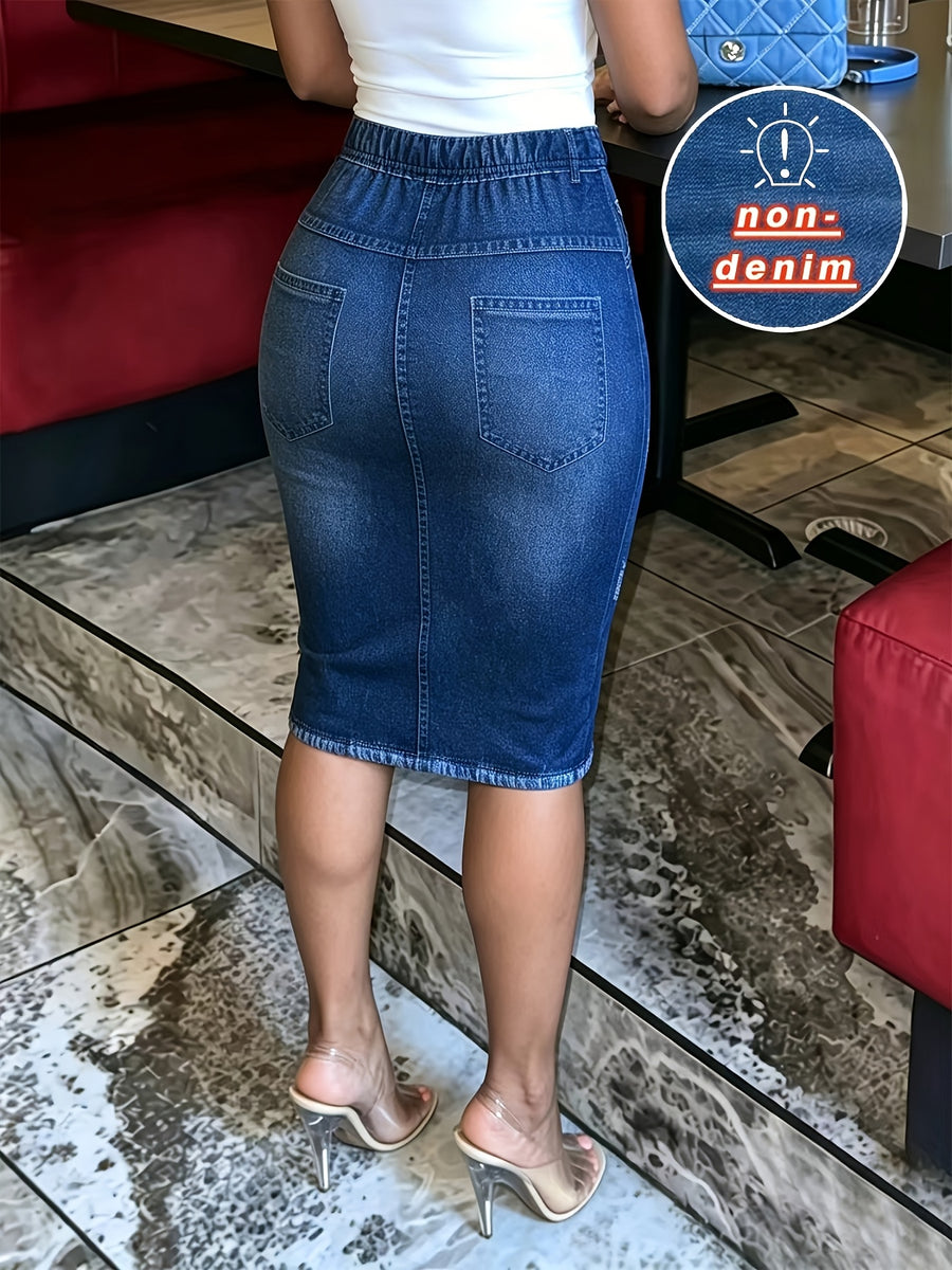 [Printed Pants - Not Denim Fabric] Printed Legging: Not Jeans Women's Skirt, a Fashionable, Elegant, and Casual High-waisted Women's Skirt with Imitation Denim Print Elements. The Fabric Is Lightweight, Slightly Stretchy, and Features a High-waisted - Blue