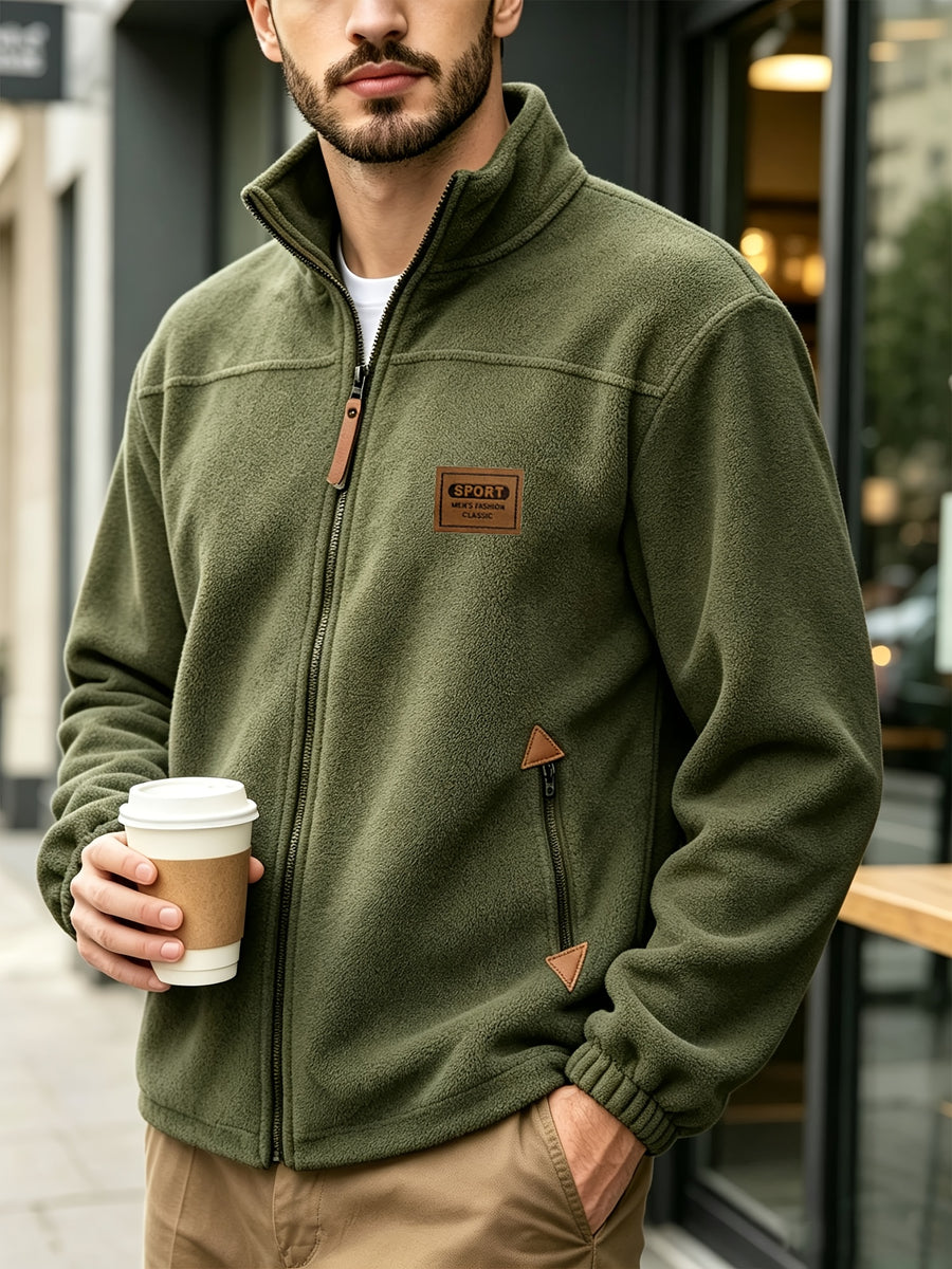 Men's Knitted Zip-Up Cardigan, Autumn/Winter Men's Jacket, Small Stand-Up Collar Design, Can Be Worn Alone or as a Layering Piece, Two-in-One Design with Pockets, Simple and Versatile, Men's Warm Sweater Cardigan - Olive