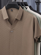Men's Ice-Feel Seamless Polo Shirt, V-Neck Short-Sleeve Breathable T-Shirt, Summer Men's Business Casual Top, Men's Versatile Commuter T-Shirt, Lapel Basic Fit Top, Sporty Casual Versatile - Coffee Brown