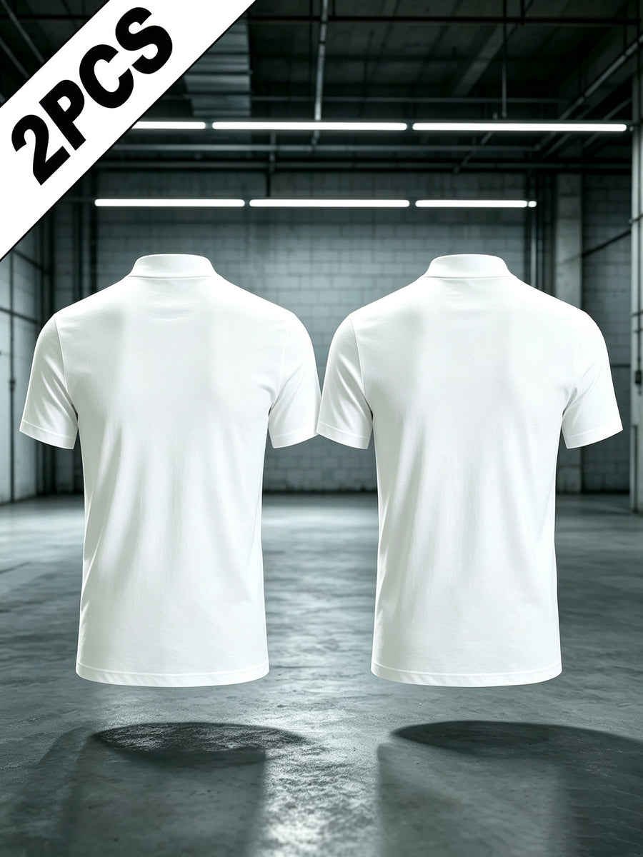 Men'S Solid Mock Neck Short Sleeve T-Shirt, Slim Fit Smooth Stretch Basic Tee, 95 Polyester 5 Spandex Breathable Fitted Mock Tshirt, Casual Daily Layering Top, Soft Wrinkle Resistant Short Sleeve Mock Neck Shirts for Men Workout Business Street - White 2-pack