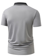 3pcs Set S20.32-2400.3 cmKING" Letter Logo New Men's Fashion Color-Block Quick-Dry Polo Shirt, Regular Fit Button Print, Golf Tennis Training Casual Sports Top - Gray+Navy Blue+Khaki