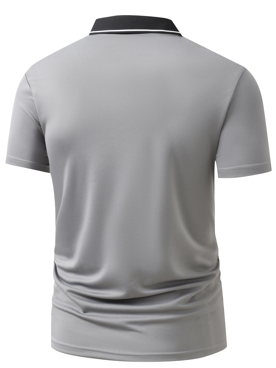3pcs Set S20.32-2400.3 cmKING" Letter Logo New Men's Fashion Color-Block Quick-Dry Polo Shirt, Regular Fit Button Print, Golf Tennis Training Casual Sports Top - Gray+Navy Blue+Khaki
