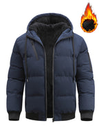 Winter Plush Jacket Thick Warm Jacket Hooded Jacket Casual Outdoor Jacket Solid Color Zipper with Plush Thickening - Navy Color