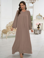 1pc Stylish Holiday Attire, Featuring a Relaxed Fit And Versatile Solid Color, Perfect for Everyday Use. This Comfortable And Casual Women'S Abaya Dress Is Ideal for Muslim Women, Offering Long Dresses And Elegant Robes for Ladies - Khaki
