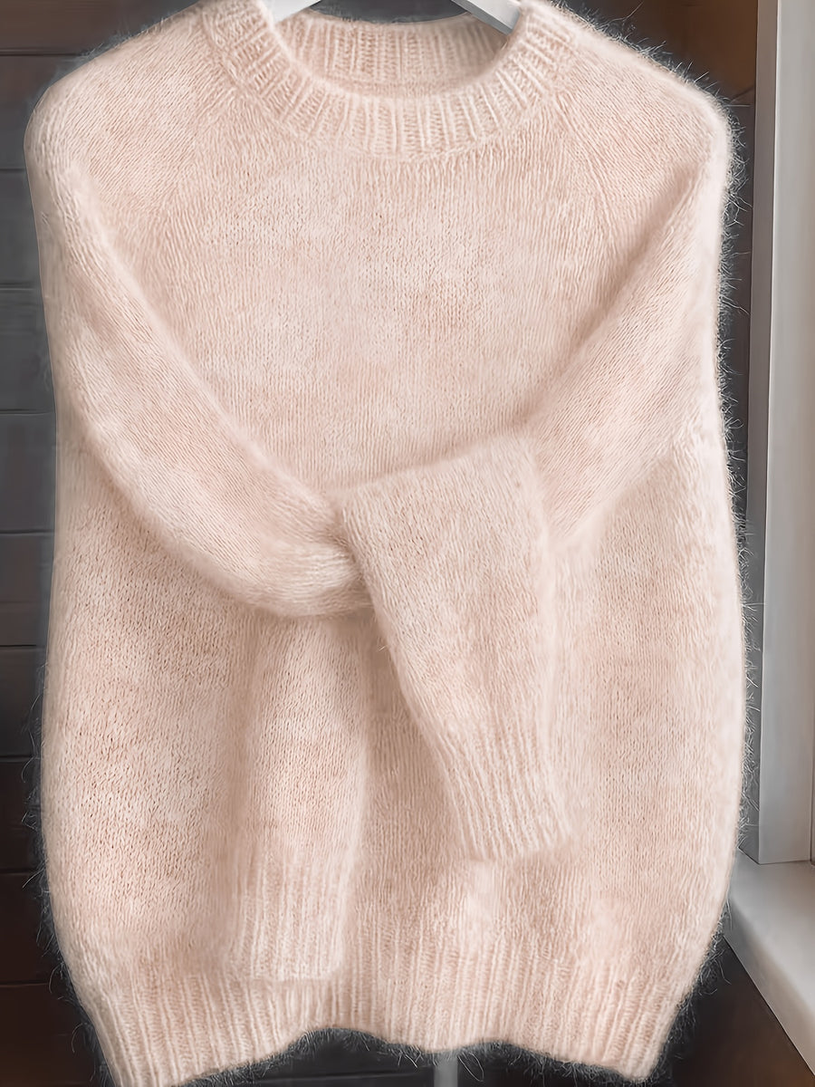 French-style Round-neck Sweater, Soft and Cozy, Elegant Design, Perfect for Spring and Autumn Commuting and Outings - Apricot Flower