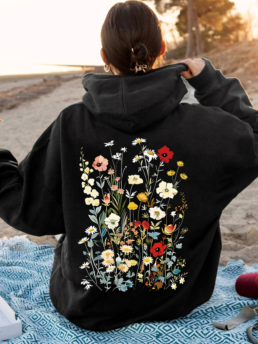 Women'S Casual Sketch Hoodie - Black
