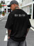 Bla Bla Print Men'S Pure Oversized T-Shirt, Casual Comfortable Versatile Short Sleeve Tee - Black