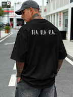Bla Bla Print Men'S Pure Oversized T-Shirt, Casual Comfortable Versatile Short Sleeve Tee - Black