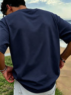 Men's 100% Cotton Nautical T-Shirt with Anchor & Compass Print - Soft Breathable Round Neck Casual Shirt Suitable for All Seasons, Beach Vacations, Sailing, Fishing, Casual Attire - Machine Washable Maritime - Navy blue color