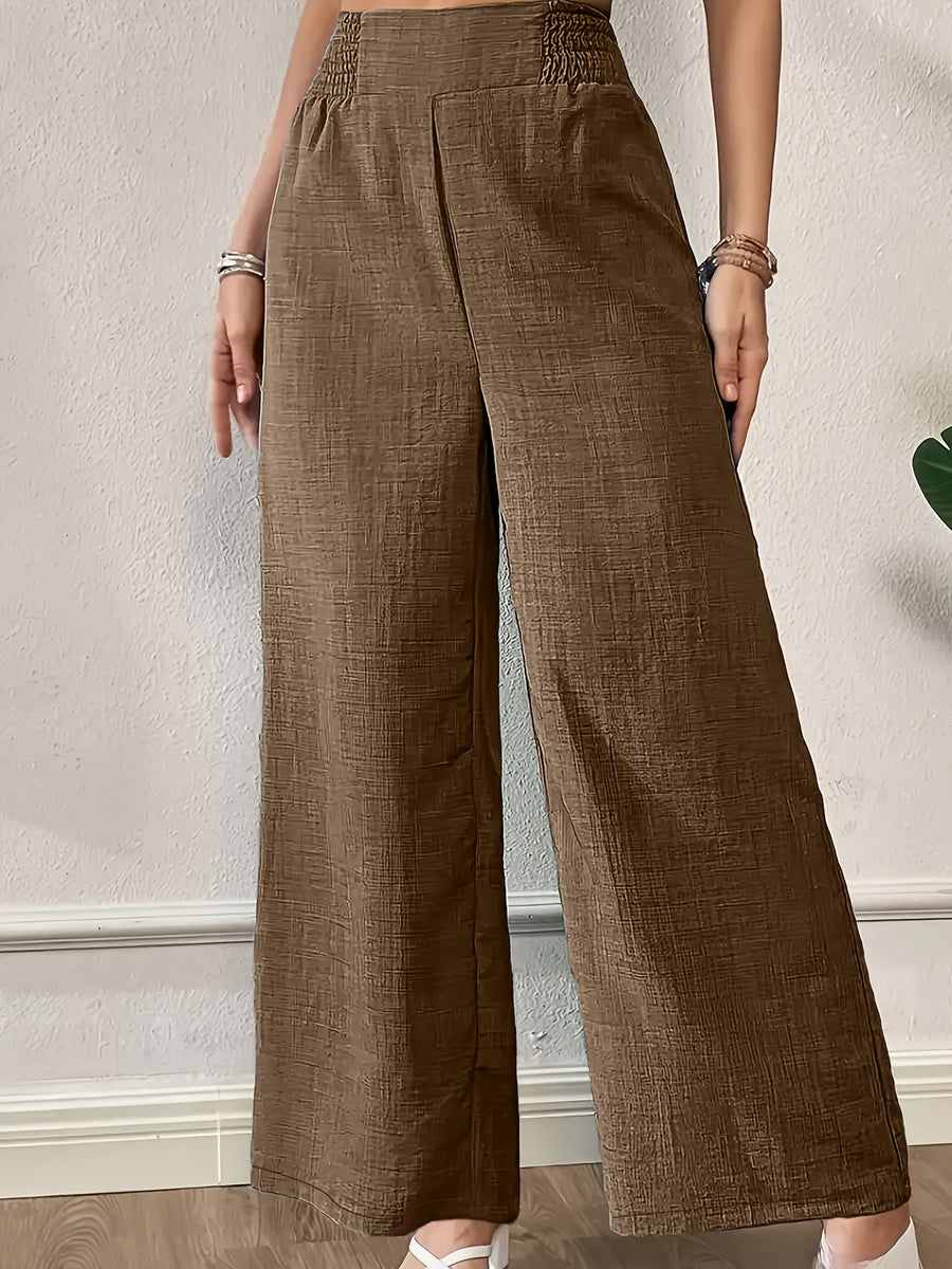 New Women'S High-Waist Wide-Leg Pants, Elastic Waist Straight-Leg Long Trousers, Elegant Wide-Leg Trousers Suitable for Casual And Formal Occasions, Office, And Semi-Formal Wear - Dark Brown