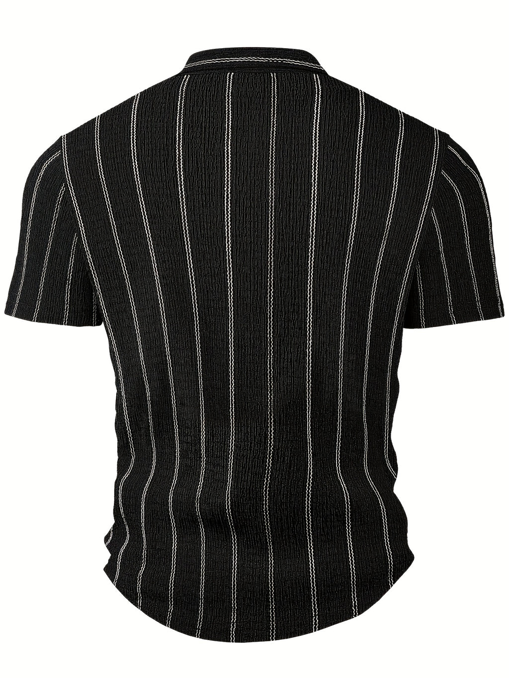 Men's Fashion Top, Spring/Summer Outdoor Casual Striped Sporty Single-Breasted Short-Sleeve Henley Shirt - Black