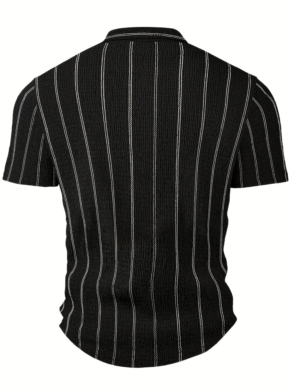 Men's Fashion Top, Spring/Summer Outdoor Casual Striped Sporty Single-Breasted Short-Sleeve Henley Shirt - Black