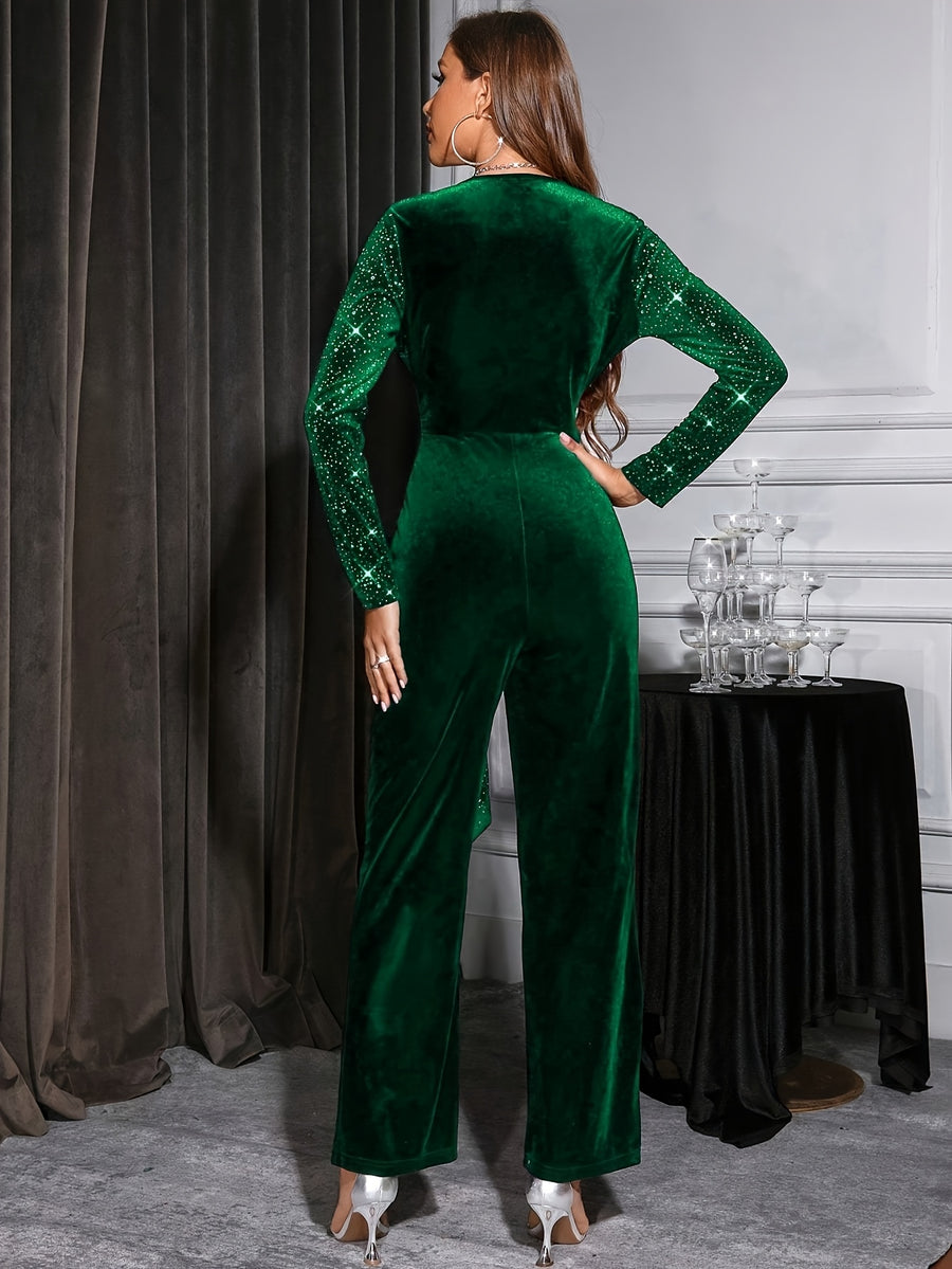 Women's Fashion Rhinestone Embellished Evening Gown - Dark Green