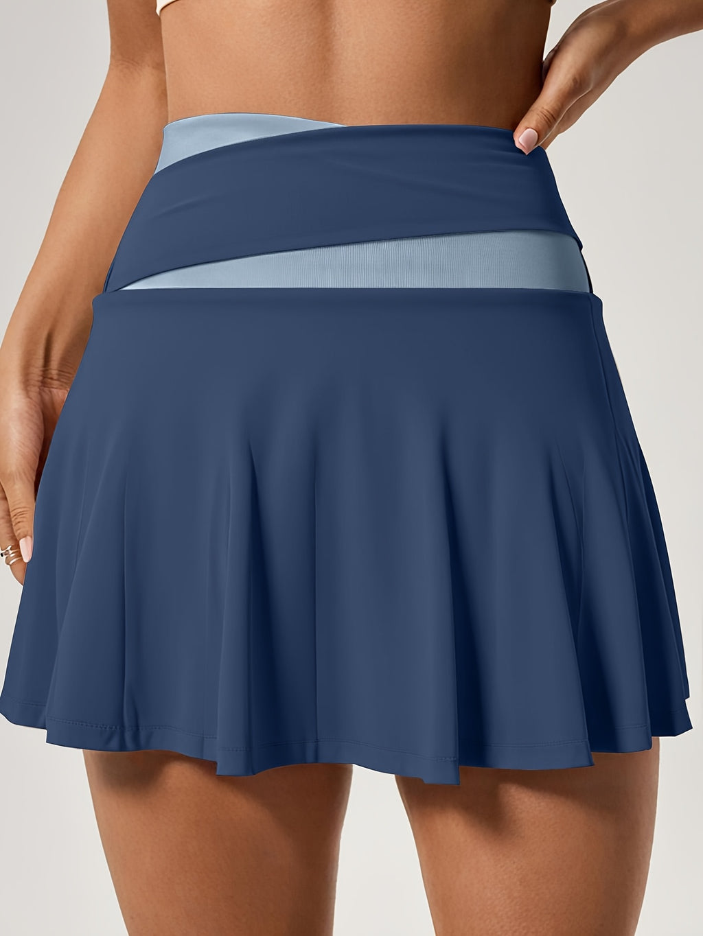 Women's Sports Skirt Colorblocking Design Women's Clothes Anti-glare Stretch Fit High-waisted Belly Lining Suitable for Casual Sports Running - Navy Color