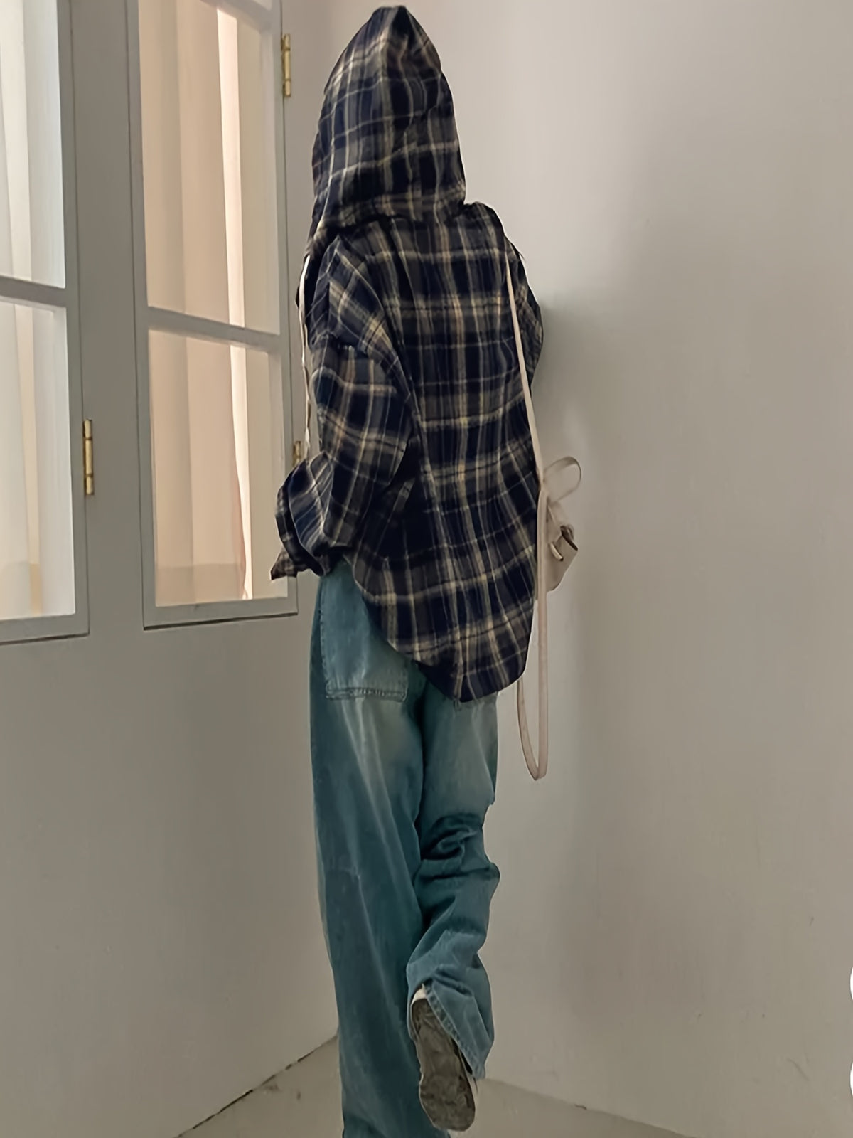 Brown Hooded Plaid Shirt - Navy Color