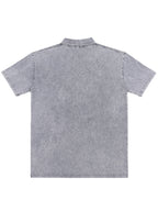 New American Hip-Hop Punk Style Washed Black Short Sleeve Lapel Loose T-Shirt for Men And Women - Retro Distressed Design, Lightweight And Breathable Fabric, Streetwear Trendy Loose Top, Suitable for Casual Wear And Outerwear - Grey
