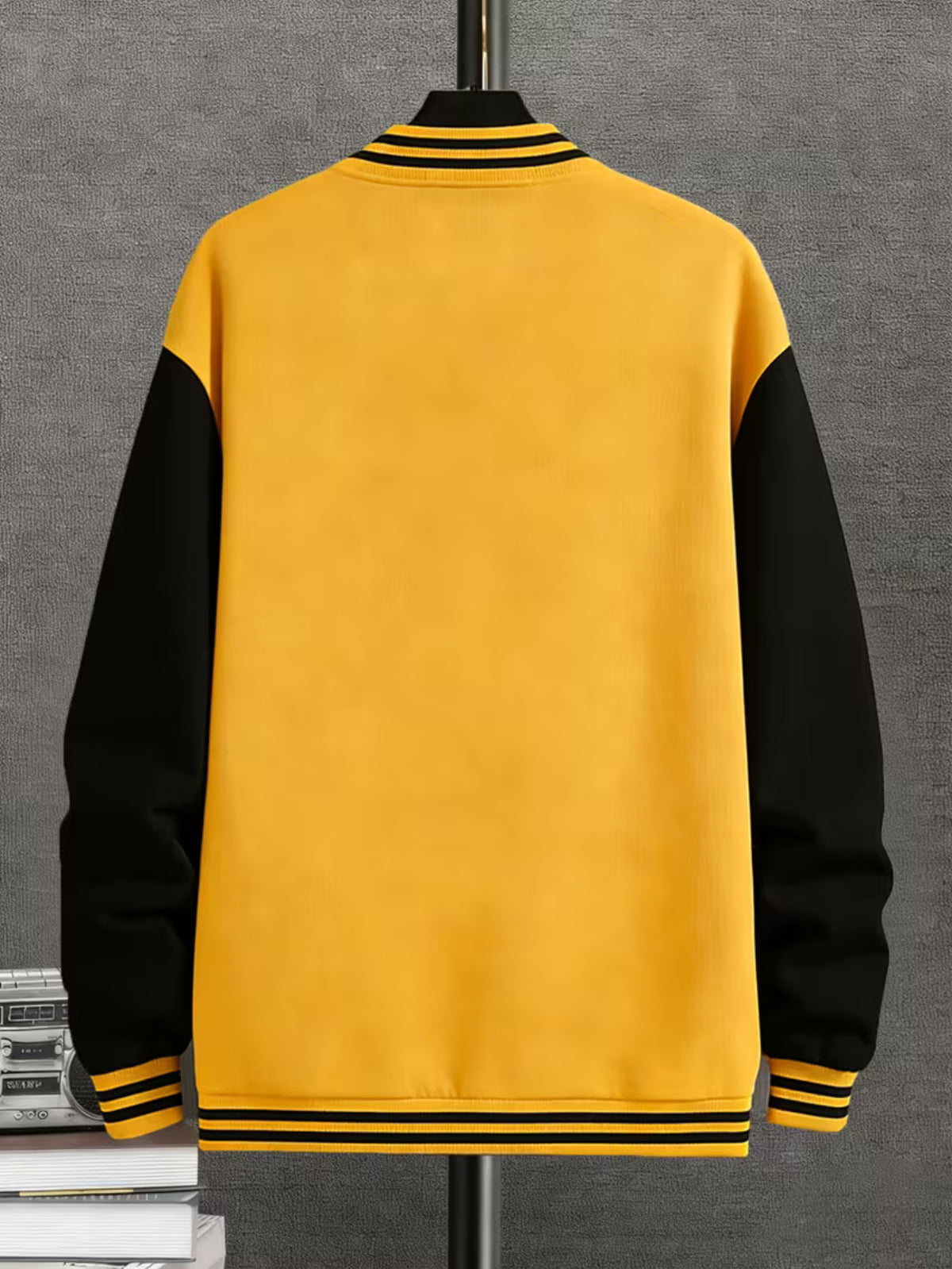 Men'S Trendy Baseball Jacket - LA WEST COAST Pattern - Contrast Sleeve Style - Button Closure And Stretch Fabric All-Season Versatile Comfortable Outerwear - Ideal for Outings, Travel, Friends Gatherings, And Commuting, Loose Fit Machine Washable - Bright Yellow