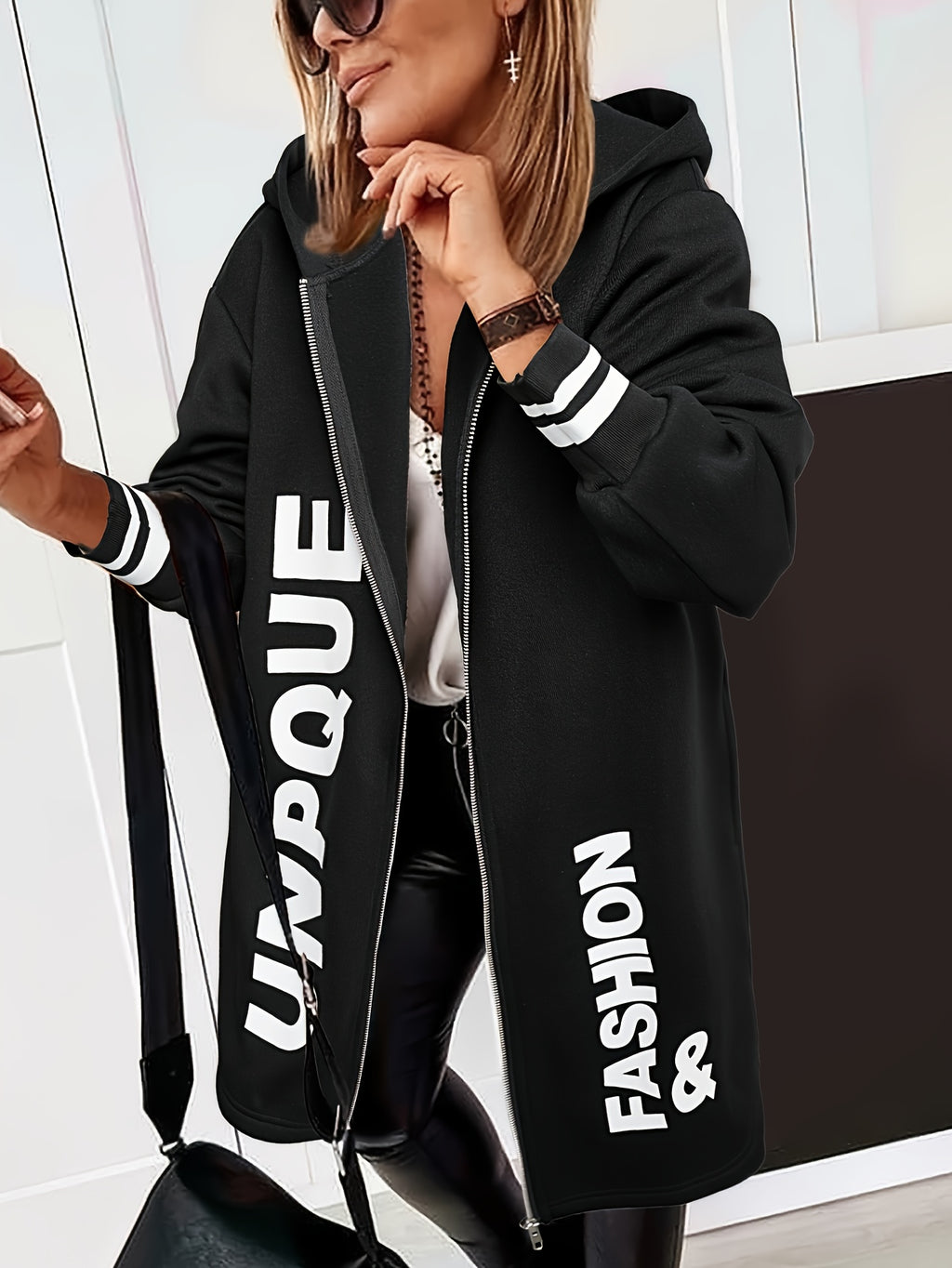 Cross-border New Fashion Casual Zipper Hooded Sweatshirt for Women YD88 - Black