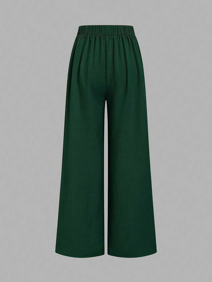High-Waist Wide-Leg Pants, Women'S Summer Flared Skirt Design, Slim Elegant Commute Casual Trousers - Green
