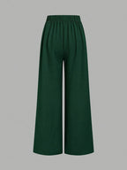 High-Waist Wide-Leg Pants, Women'S Summer Flared Skirt Design, Slim Elegant Commute Casual Trousers - Green