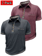Set of 2 Men'S Short-Sleeve Polo Shirts, Casual Vintage Collared Pocket Tees, Henley Shirts - Black+red