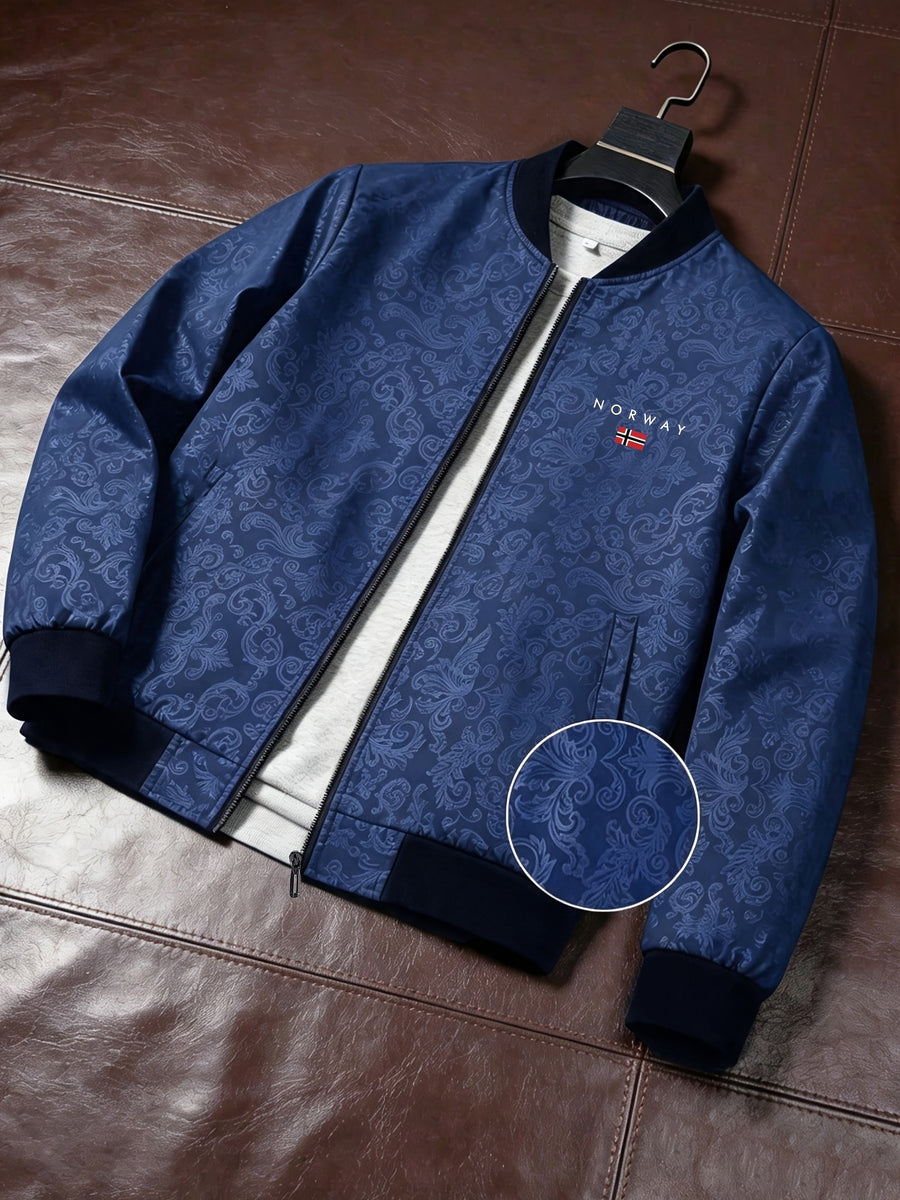 New Spring/Autumn Norwegian Print Zipper Cardigan Jacket for Men, Full-Print Loose Fit Sport Baseball Jacket, Men's Fashion Versatile Outerwear - Blue