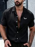 Old Money Style Men's Cuban Collar Short Sleeve Shirt, Linen Texture, Lightweight and Breathable Outdoor Casual Shirt - Black